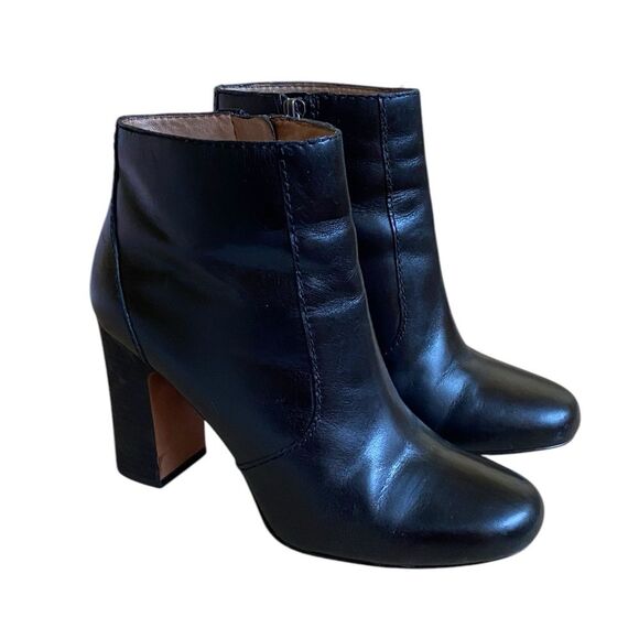 Madewell Sutton Leather Ankle Boots Booties Sz 6.5 Black Block Heel Side Zipper - Picture 1 of 14